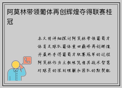 阿莫林带领葡体再创辉煌夺得联赛桂冠 阿莫林带领葡体再创辉煌夺得联赛桂冠